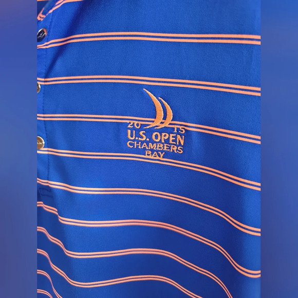 Ralph Lauren, RLX, US Open Chambers Bay 2015 Polo, Royal Blue/Coral, Size Medium - Picture 6 of 6